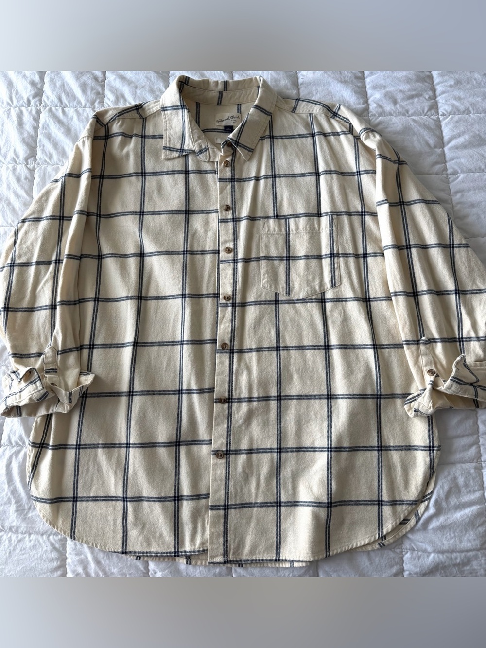 Universal Thread Cream Shirt with Navy Windowpane Plaid